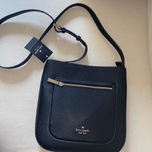 NWT Kate Spade black pebbled leather top zip crossbody